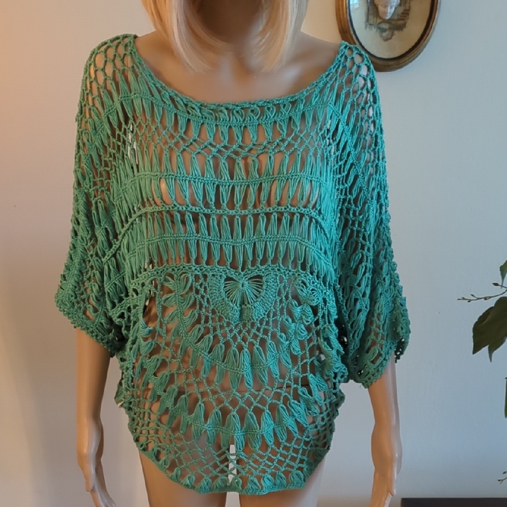Chic Teal Crochet Knit Top